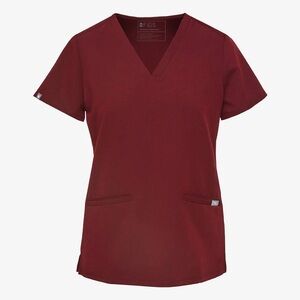 Figs Women's Maroon V-Neck Short Sleeve Casma Top